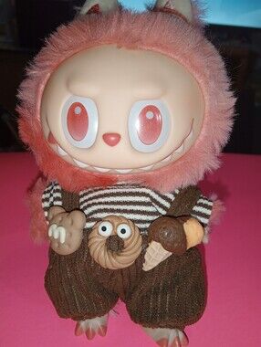 Labubu Doll outfit:  Doll wearing Striped Shirt And Overalls
